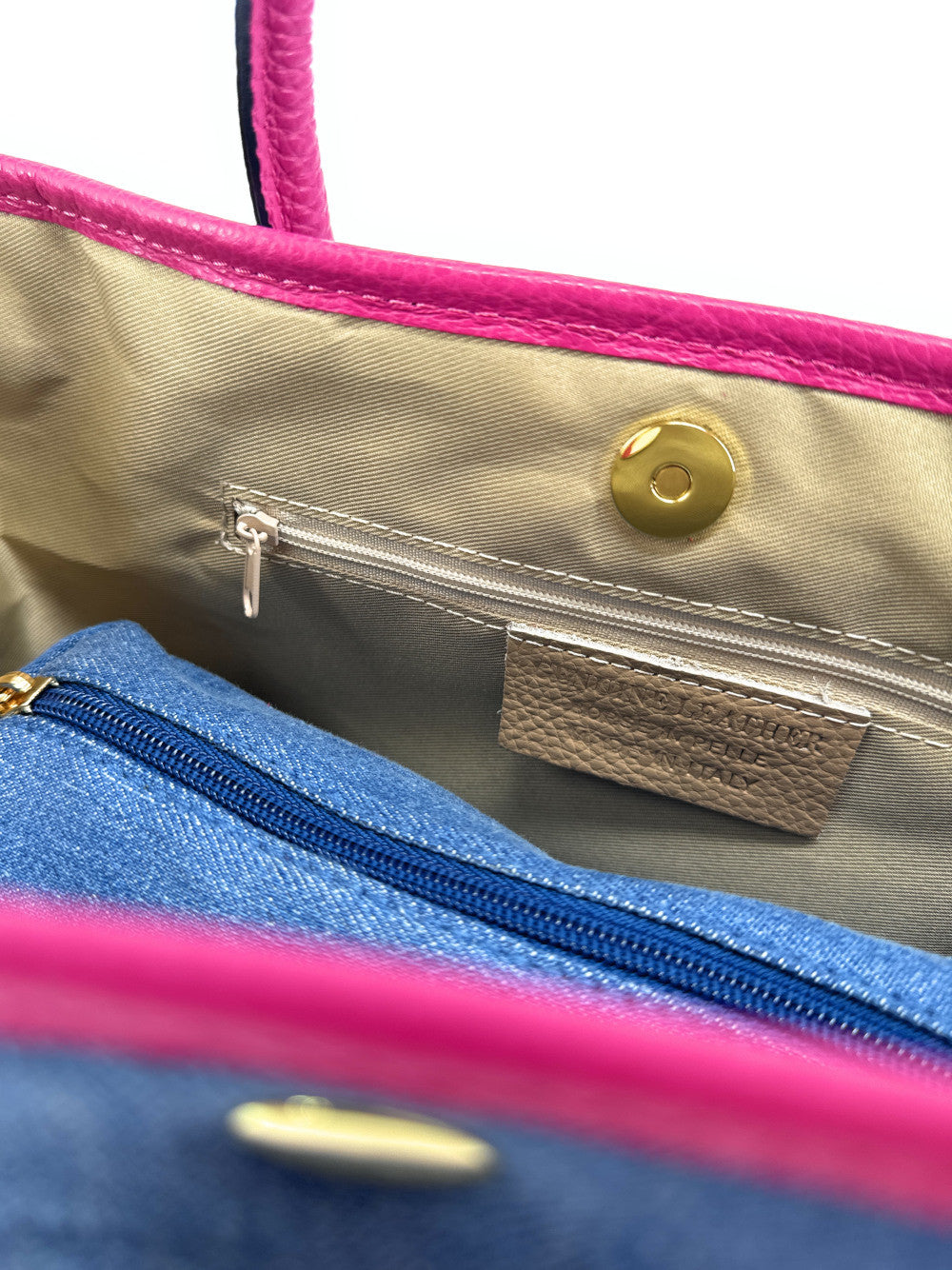 Sac à main bowling en cuir et toile SAMBO Rose fuchsia