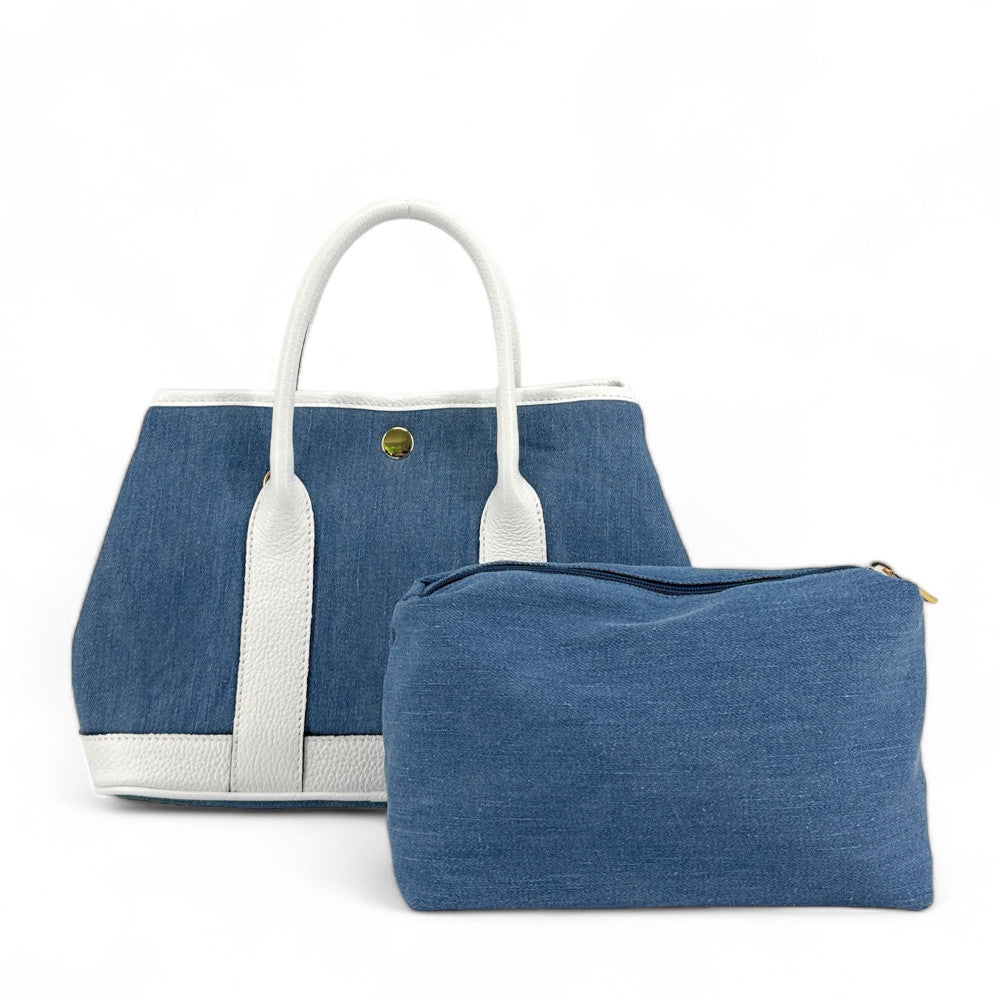 Sac à main bowling en cuir et toile SAMBO Blanc