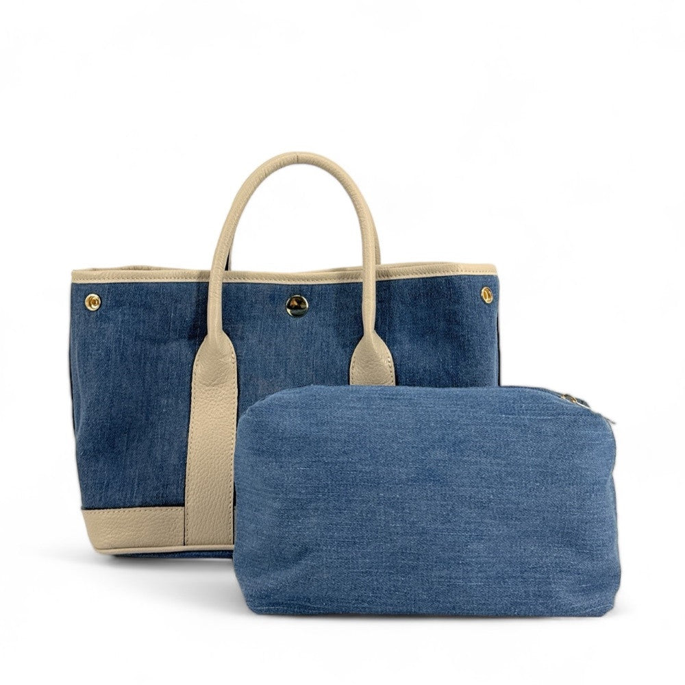 Sac à main bowling en cuir et toile SAMBO Taupe clair