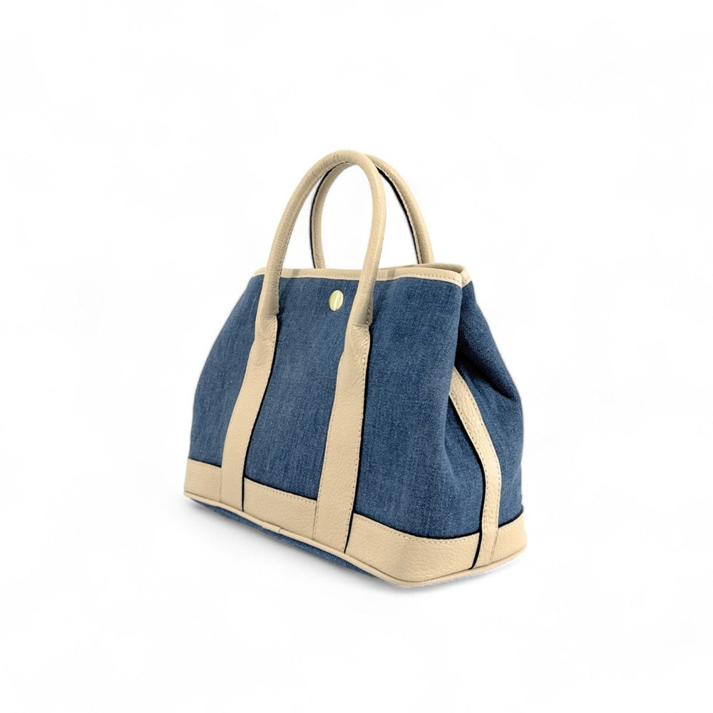 Sac à main bowling en cuir et toile SAMBO Taupe clair