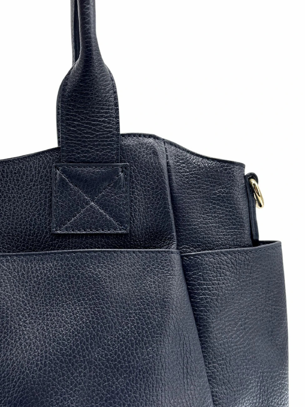 Bolso tote multibolsillos de piel granulada MARCIE Azul marino