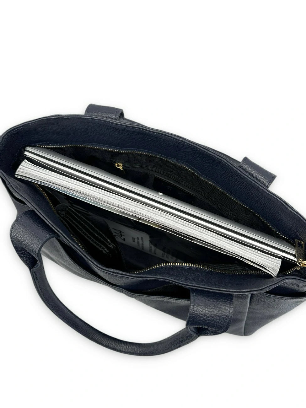 Bolso tote multibolsillos de piel granulada MARCIE Azul marino