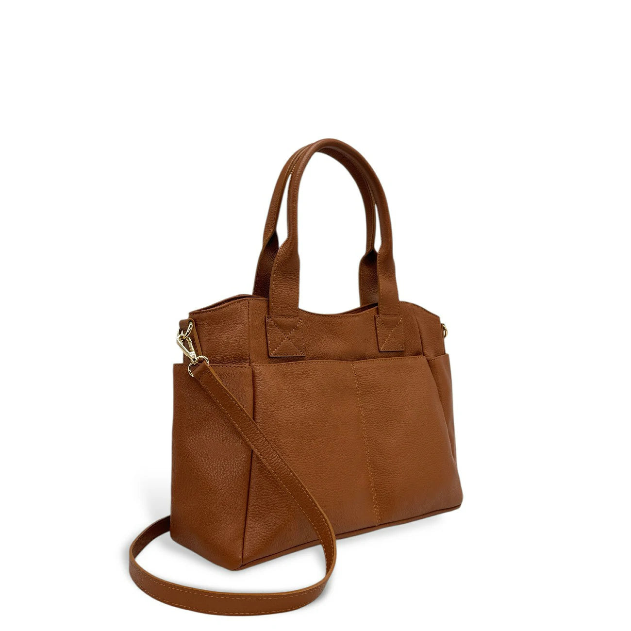 Sac cabas multipoches en cuir grainé MARCIE Camel foncé