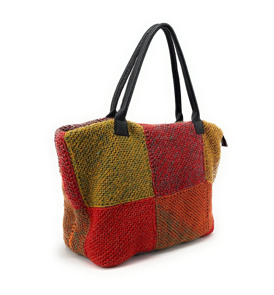 Sac à main cabas en coton et cuir NEEDLE Jaune Moutarde