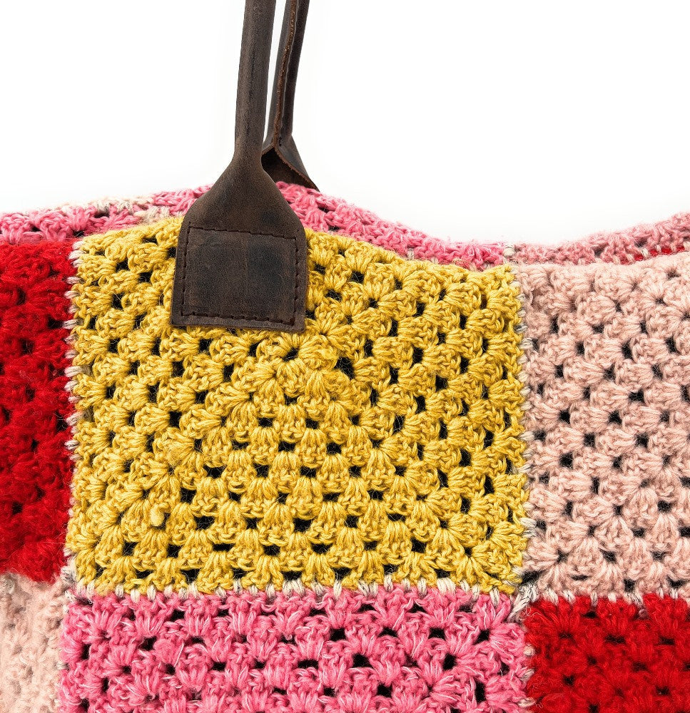 Sac à main cabas en coton et cuir NEEDLE Rose intense