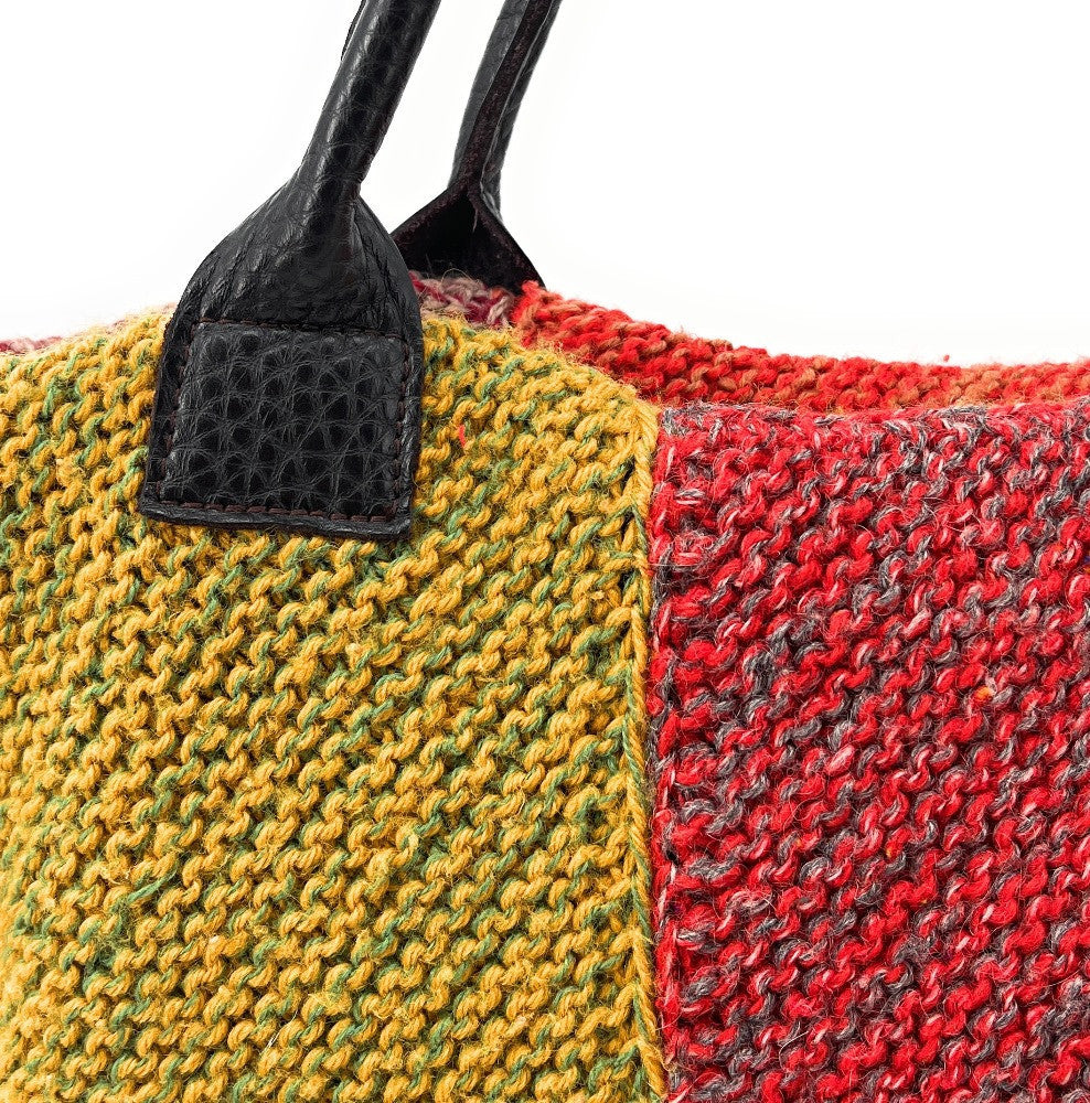 Sac à main cabas en coton et cuir NEEDLE Jaune Moutarde