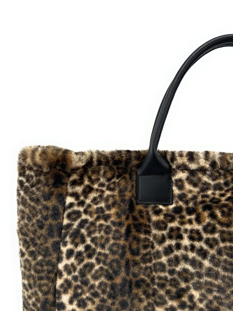 Sac cabas shopping XL en fausse fourrure et cuir TABBY Ocelot