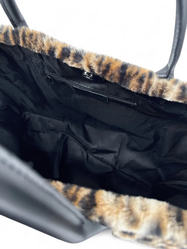 Sac cabas shopping XL en fausse fourrure et cuir TABBY Ocelot