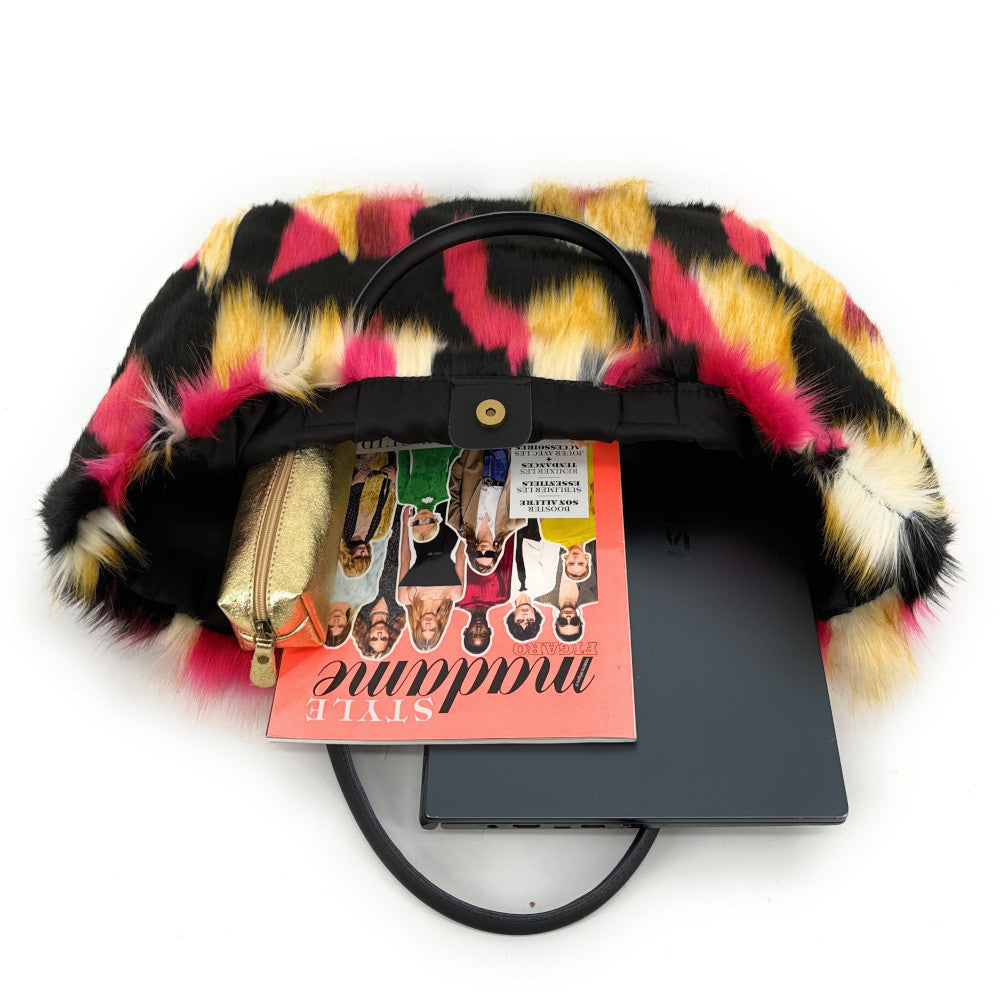 Sac cabas shopping XL en fausse fourrure et cuir TABBY Néo Pink