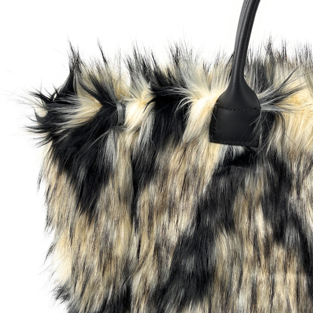 Sac cabas shopping XL en fausse fourrure et cuir TABBY Taupe