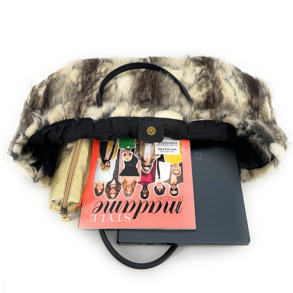 Sac cabas shopping XL en fausse fourrure et cuir TABBY Eskimo