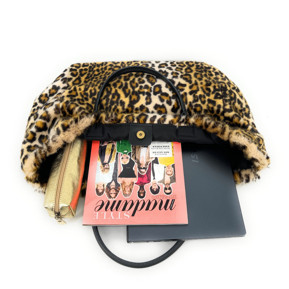 Sac cabas shopping XL en fausse fourrure et cuir TABBY Léopard
