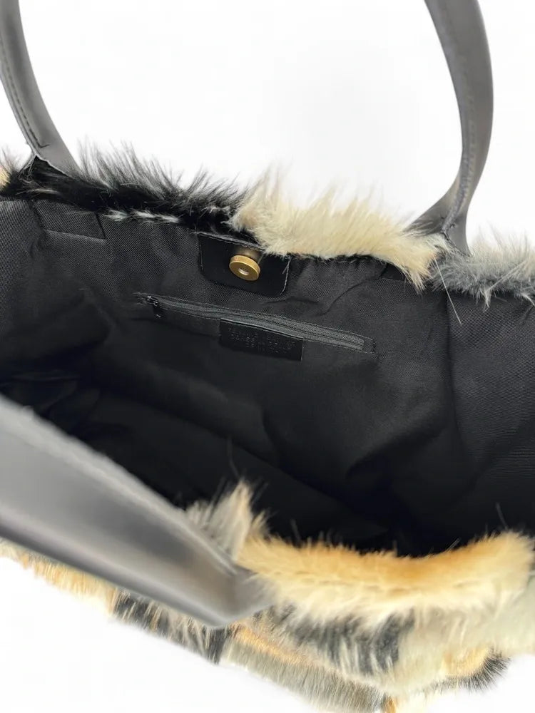 Sac cabas shopping XL en fausse fourrure et cuir TABBY Mosaïc