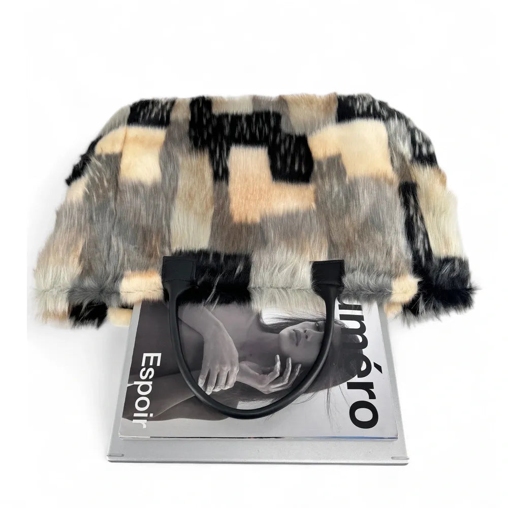 Sac cabas shopping XL en fausse fourrure et cuir TABBY Mosaïc