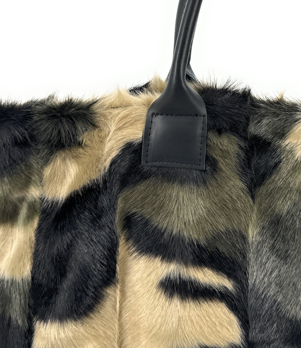 Sac cabas shopping XL en fausse fourrure et cuir TABBY Camouflage