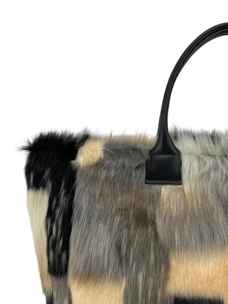 Sac cabas shopping XL en fausse fourrure et cuir TABBY Mosaïc