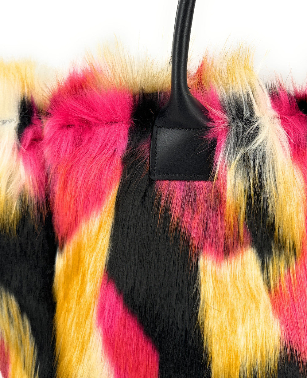 Sac cabas shopping XL en fausse fourrure et cuir TABBY Néo Pink