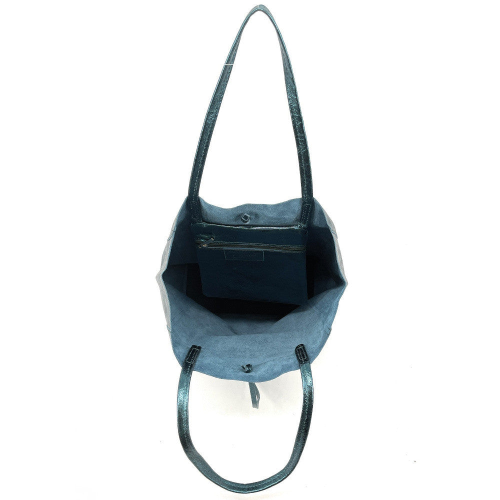 Sac cabas en cuir grainé ou irisé NICE Bleu vert canard
