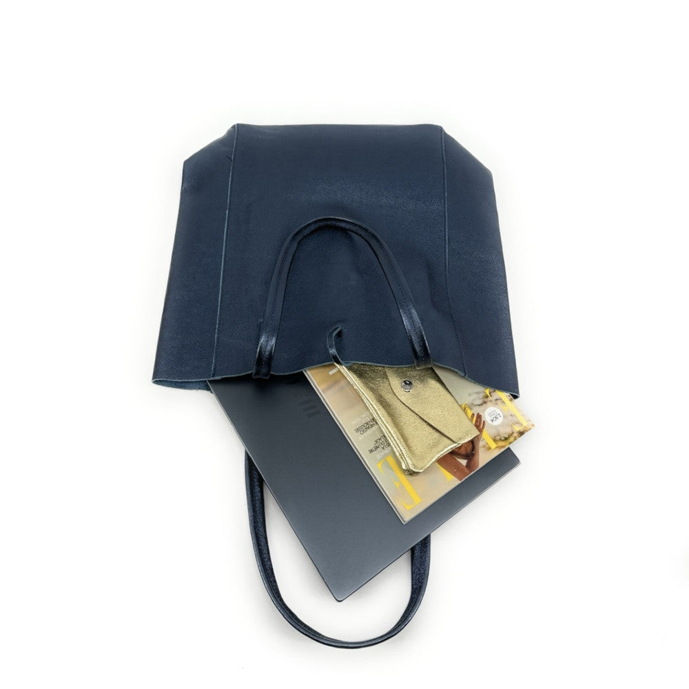 Sac cabas en cuir grainé ou irisé NICE Bleu céleste