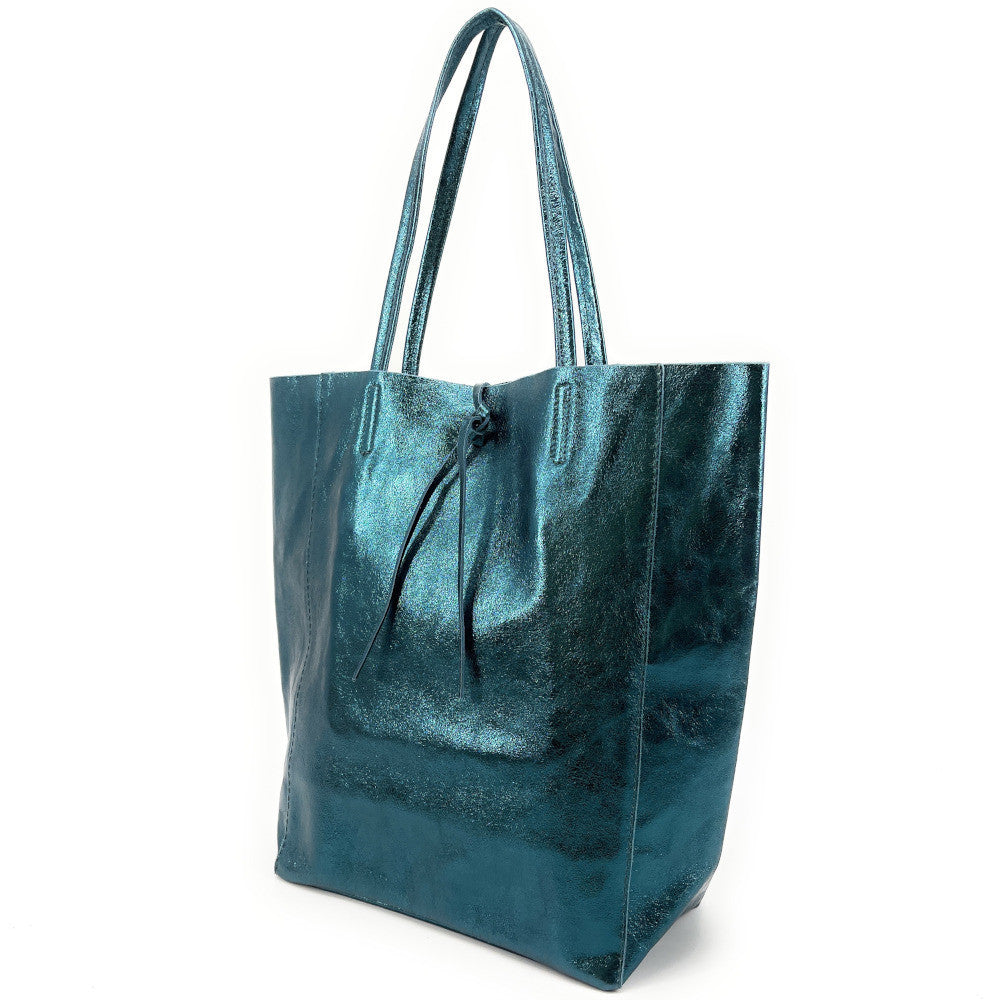 Sac cabas en cuir grainé ou irisé NICE Bleu vert canard