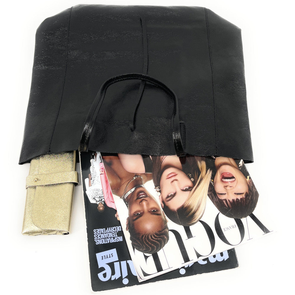 Sac cabas en cuir grainé ou irisé NICE Noir irisé