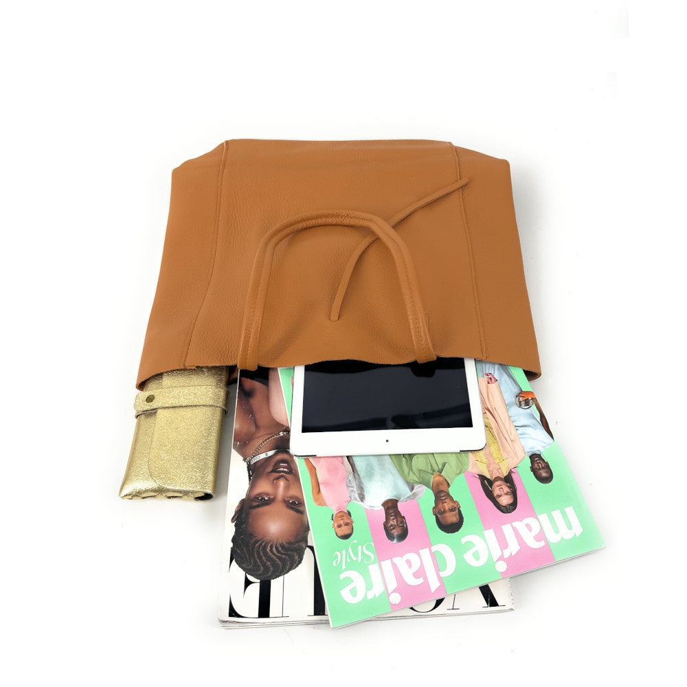 Sac cabas en cuir grainé ou irisé NICE Camel clair