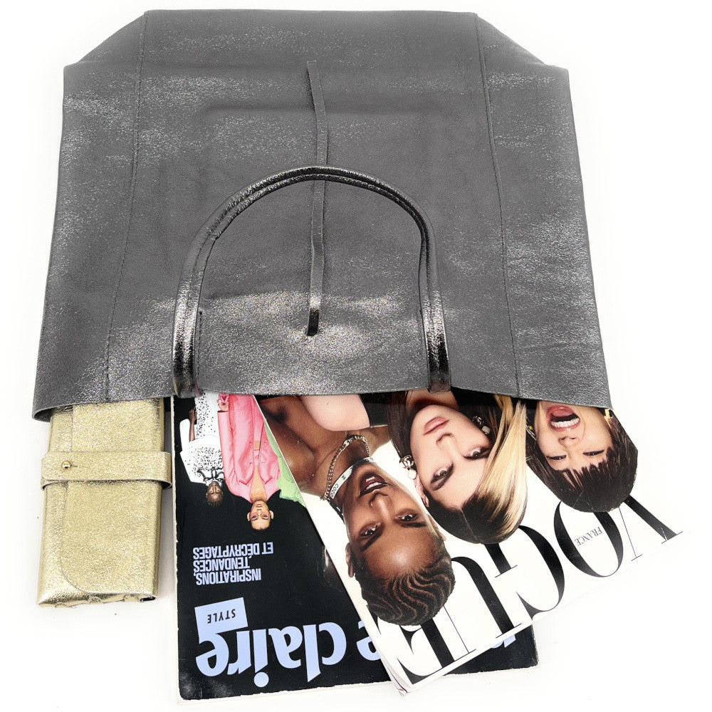 Sac cabas en cuir grainé ou irisé NICE Argent foncé