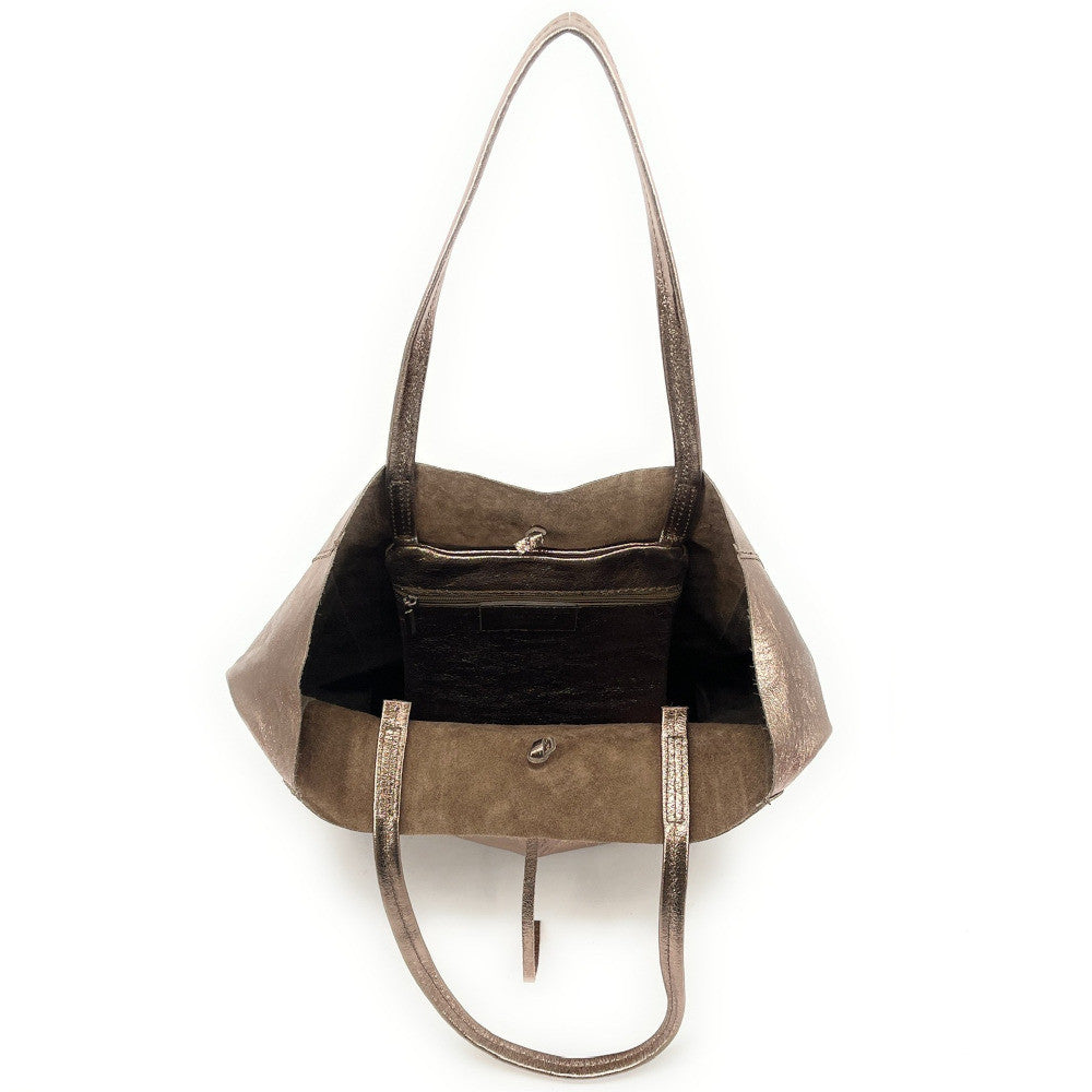 Sac cabas en cuir grainé ou irisé NICE Champagne irisé