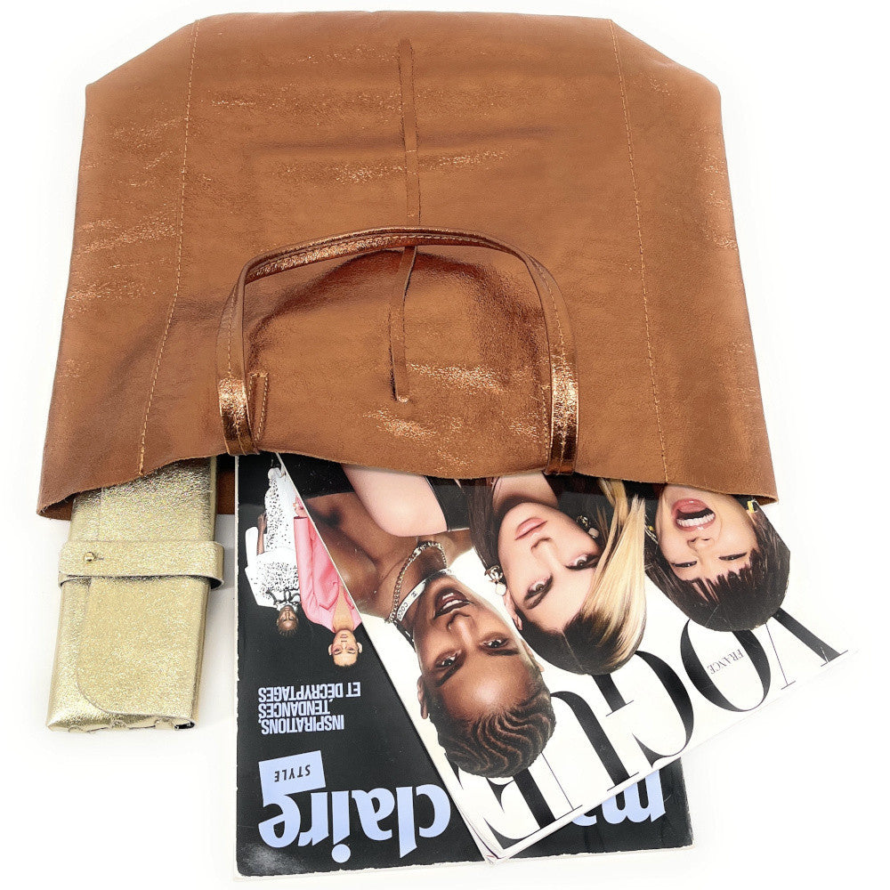 Sac cabas en cuir grainé ou irisé NICE Bronze