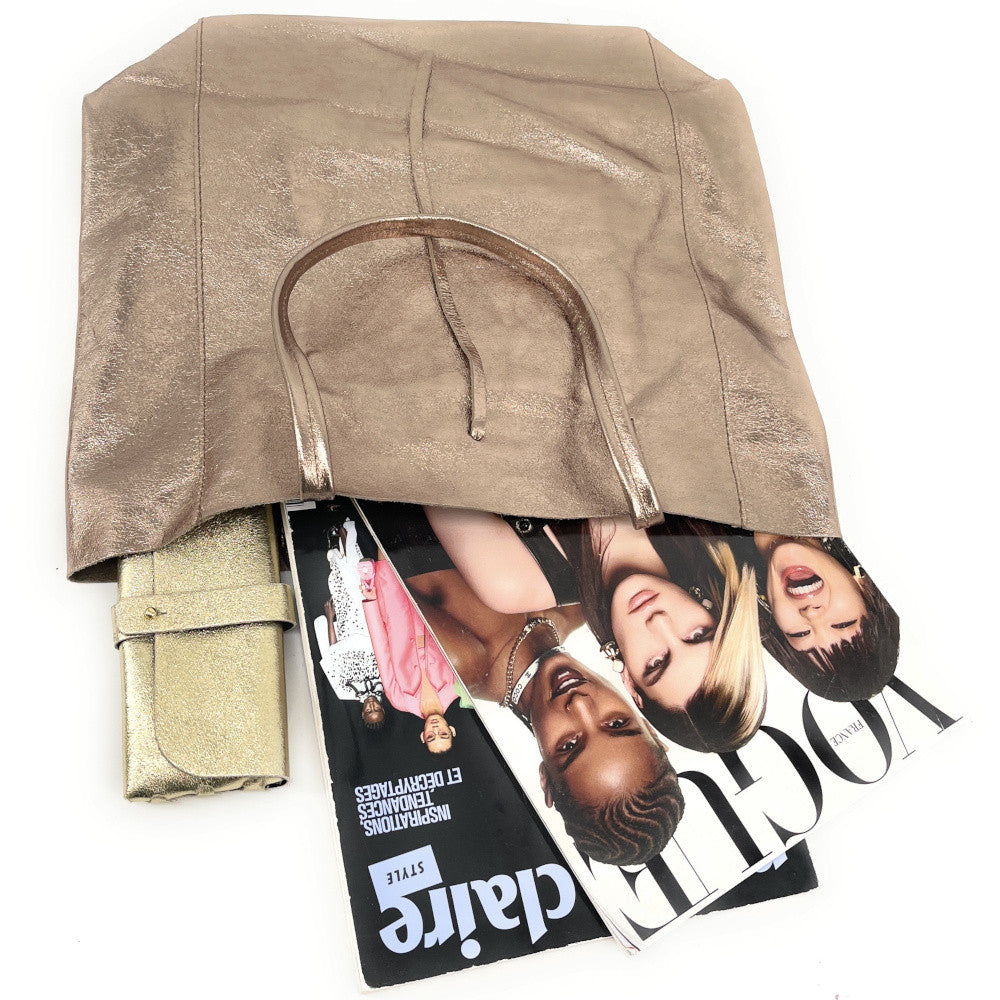 Sac cabas en cuir grainé ou irisé NICE Champagne irisé