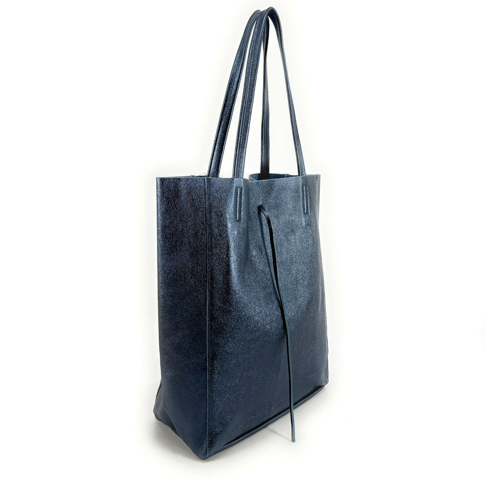 Sac cabas en cuir grainé ou irisé NICE Bleu céleste