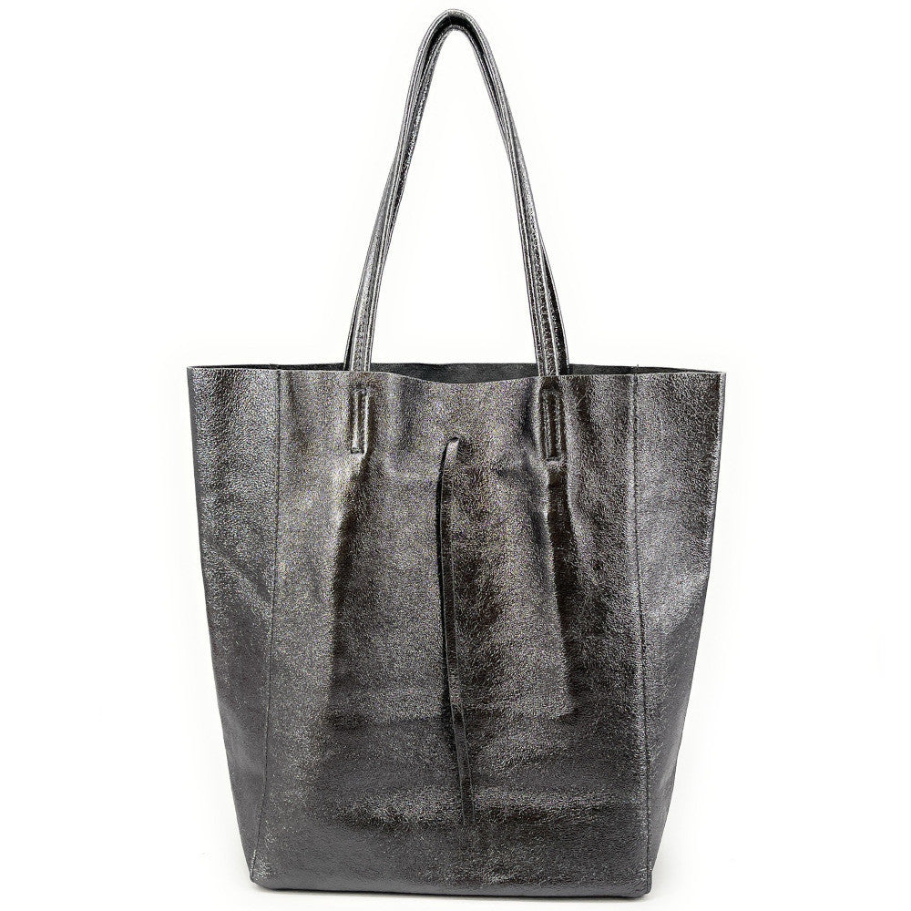Sac cabas en cuir grainé ou irisé NICE Argent foncé