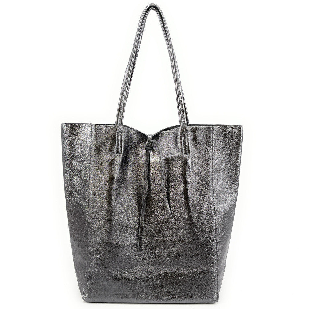 Sac cabas en cuir grainé ou irisé NICE Argent foncé