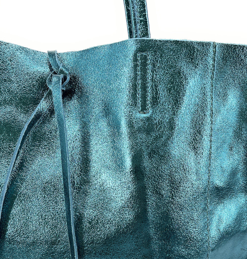 Sac cabas en cuir grainé ou irisé NICE Bleu vert canard