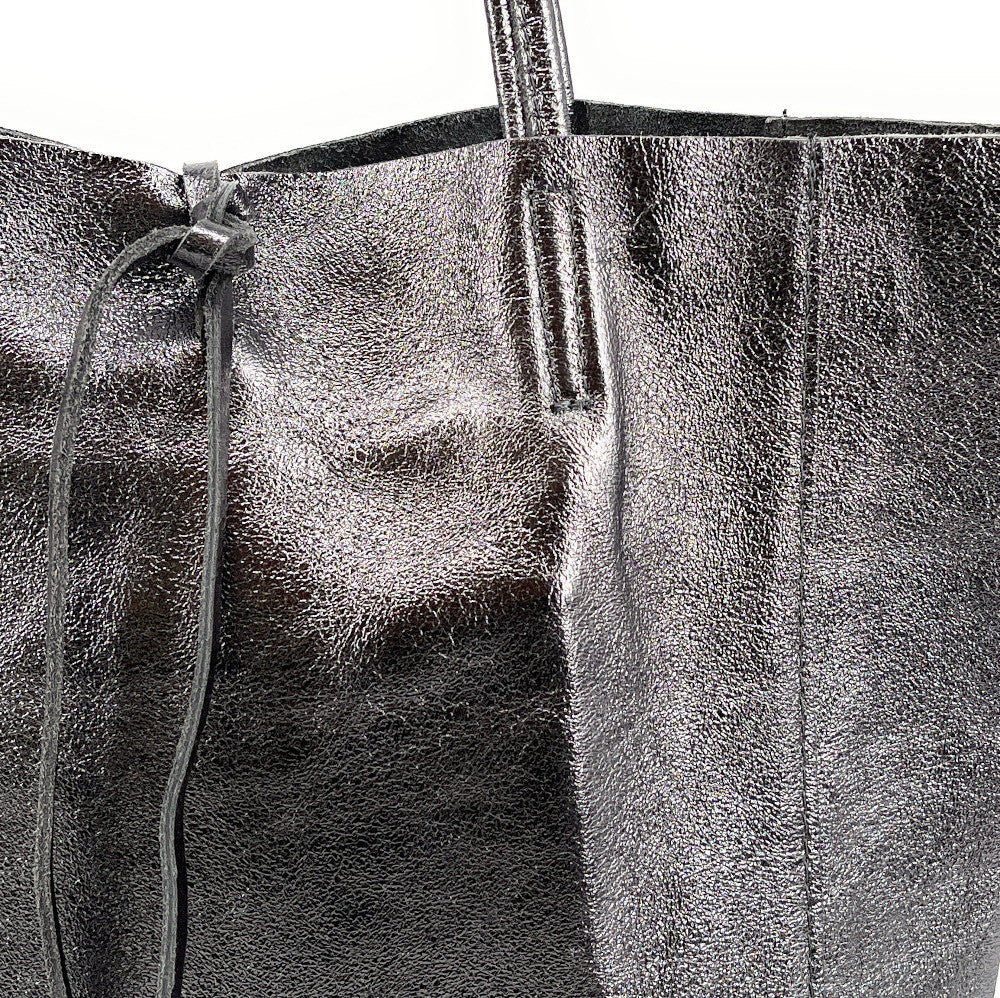 Sac cabas en cuir grainé ou irisé NICE Argent foncé