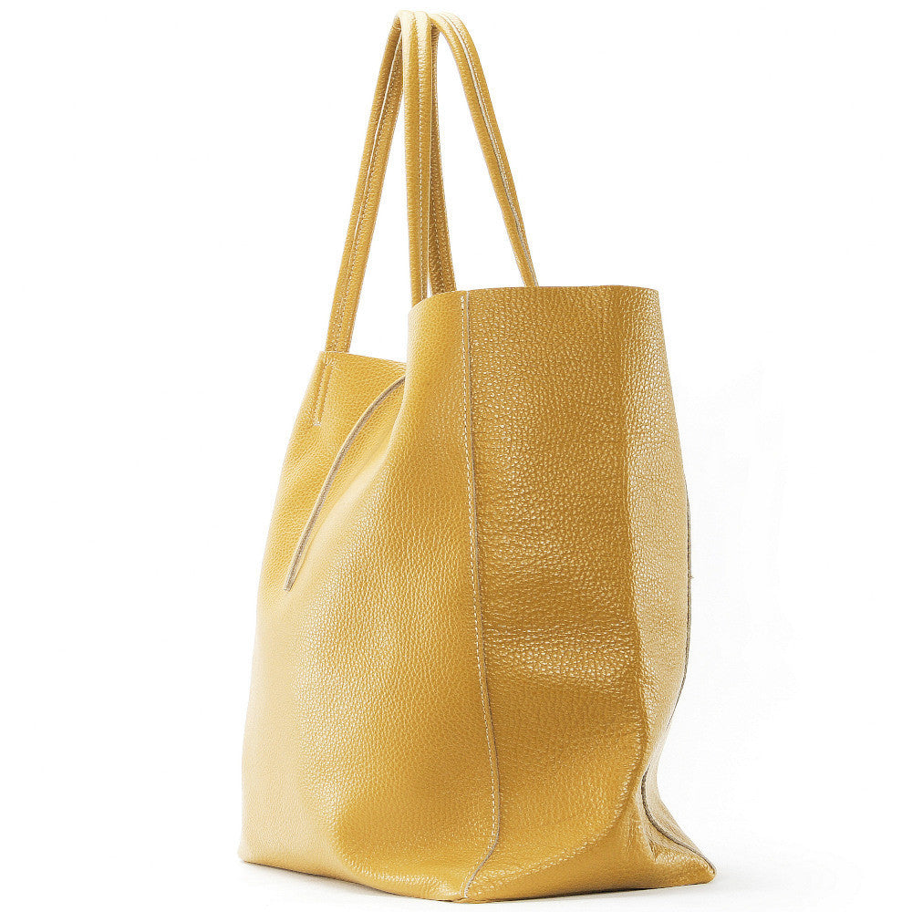 Sac cabas en cuir grainé ou irisé NICE Jaune Moutarde