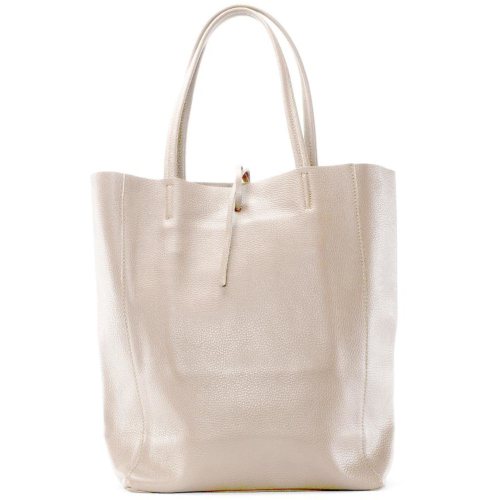 Sac cabas en cuir grainé ou irisé NICE Taupe clair