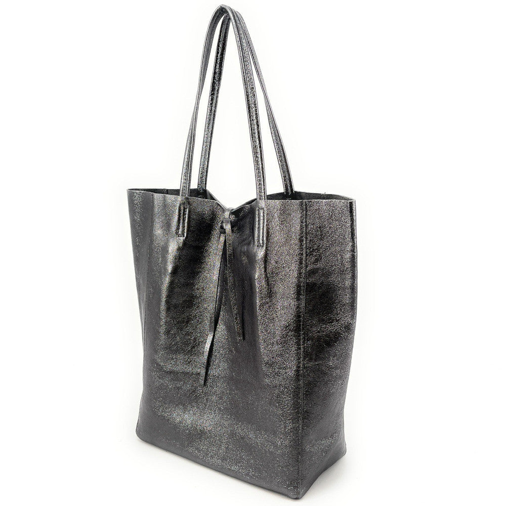 Sac cabas en cuir grainé ou irisé NICE Argent foncé