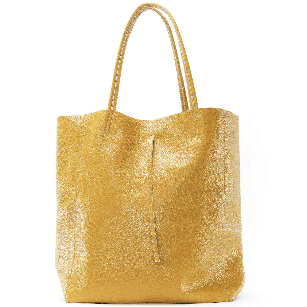 Sac cabas en cuir grainé ou irisé NICE Jaune Moutarde