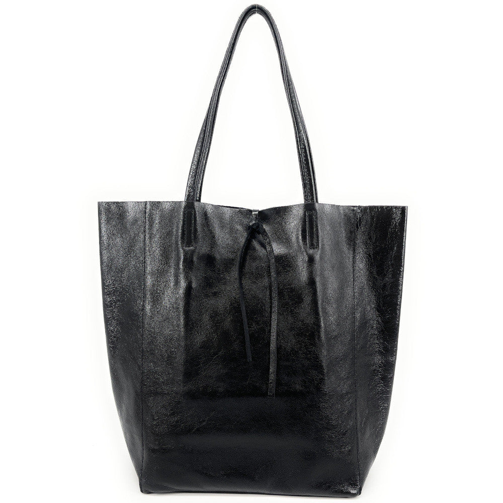 Sac cabas en cuir grainé ou irisé NICE Noir irisé