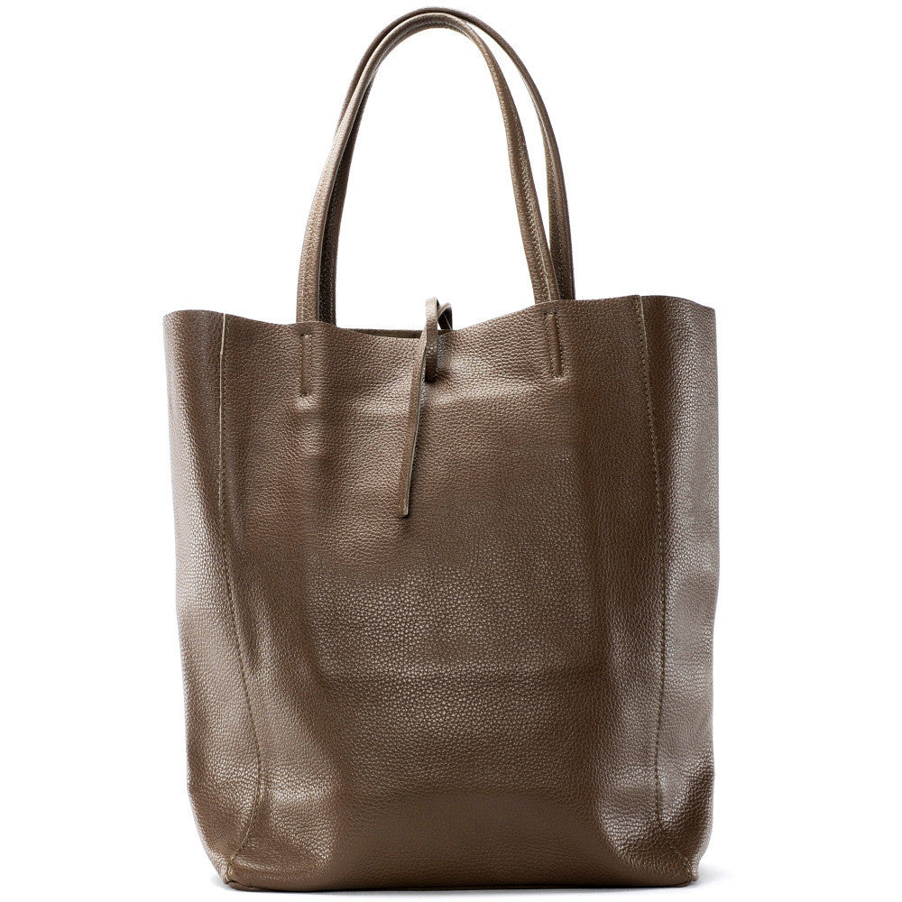 Sac cabas en cuir grainé ou irisé NICE Taupe foncé