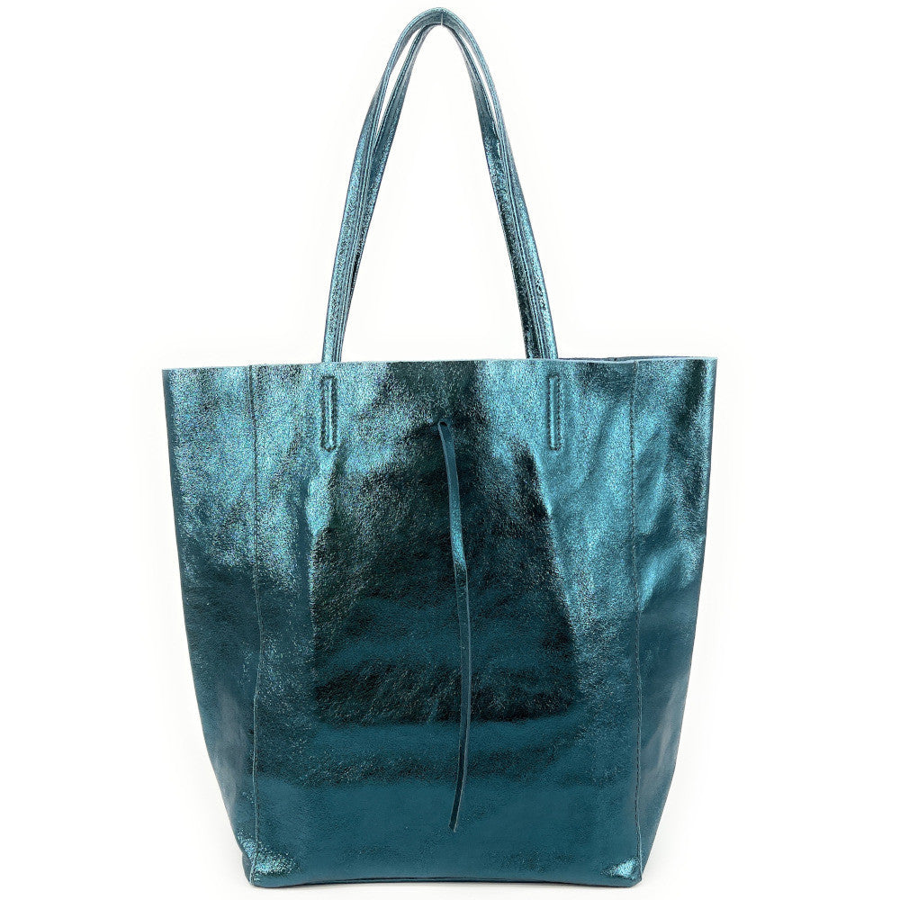 Sac cabas en cuir grainé ou irisé NICE Bleu vert canard