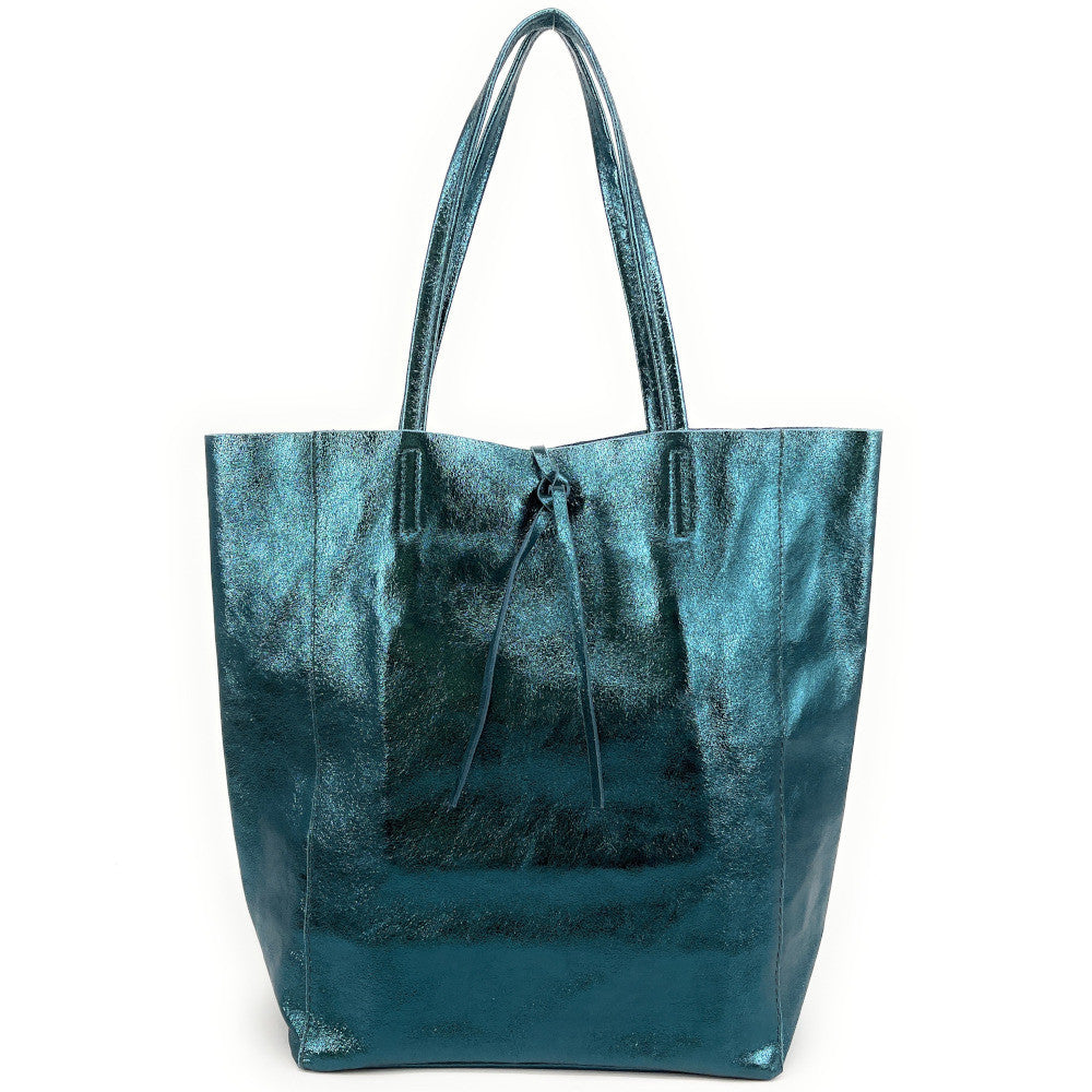 Sac cabas en cuir grainé ou irisé NICE Bleu vert canard