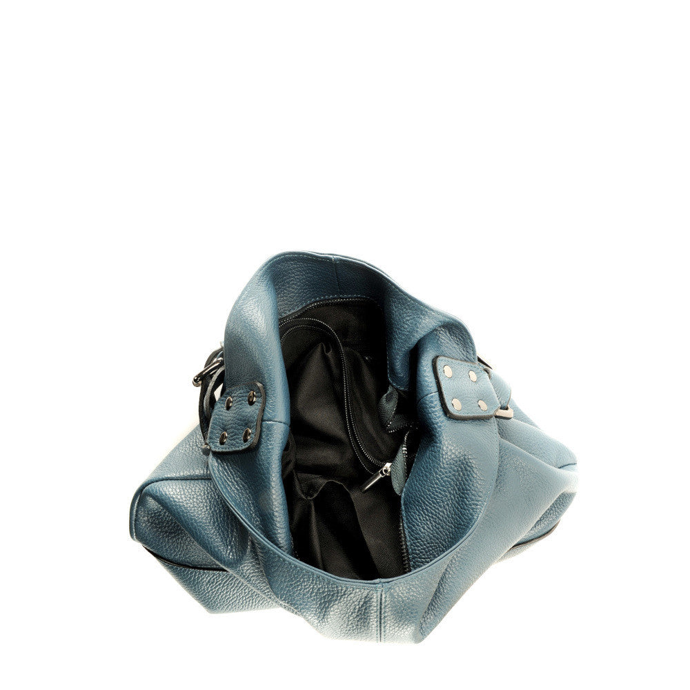 Sac à main cabas en cuir grainé NIKEE Bleu vert canard