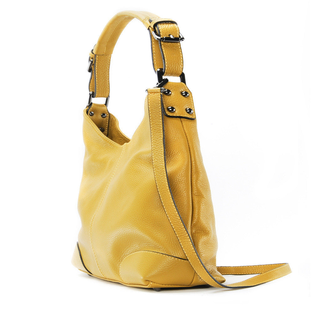 Sac à main cabas en cuir grainé NIKEE Jaune Moutarde