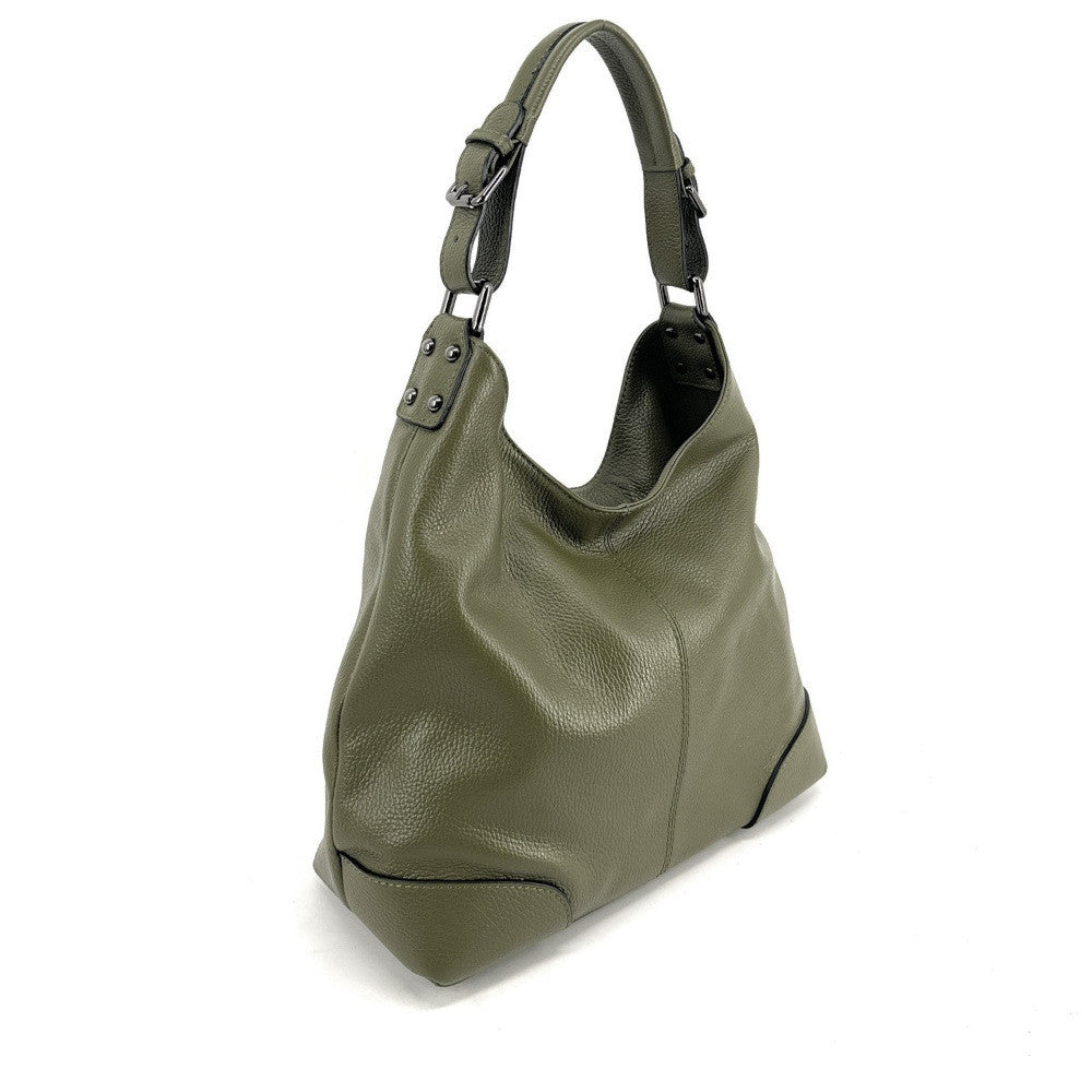 Sac à main cabas en cuir grainé NIKEE Kaki