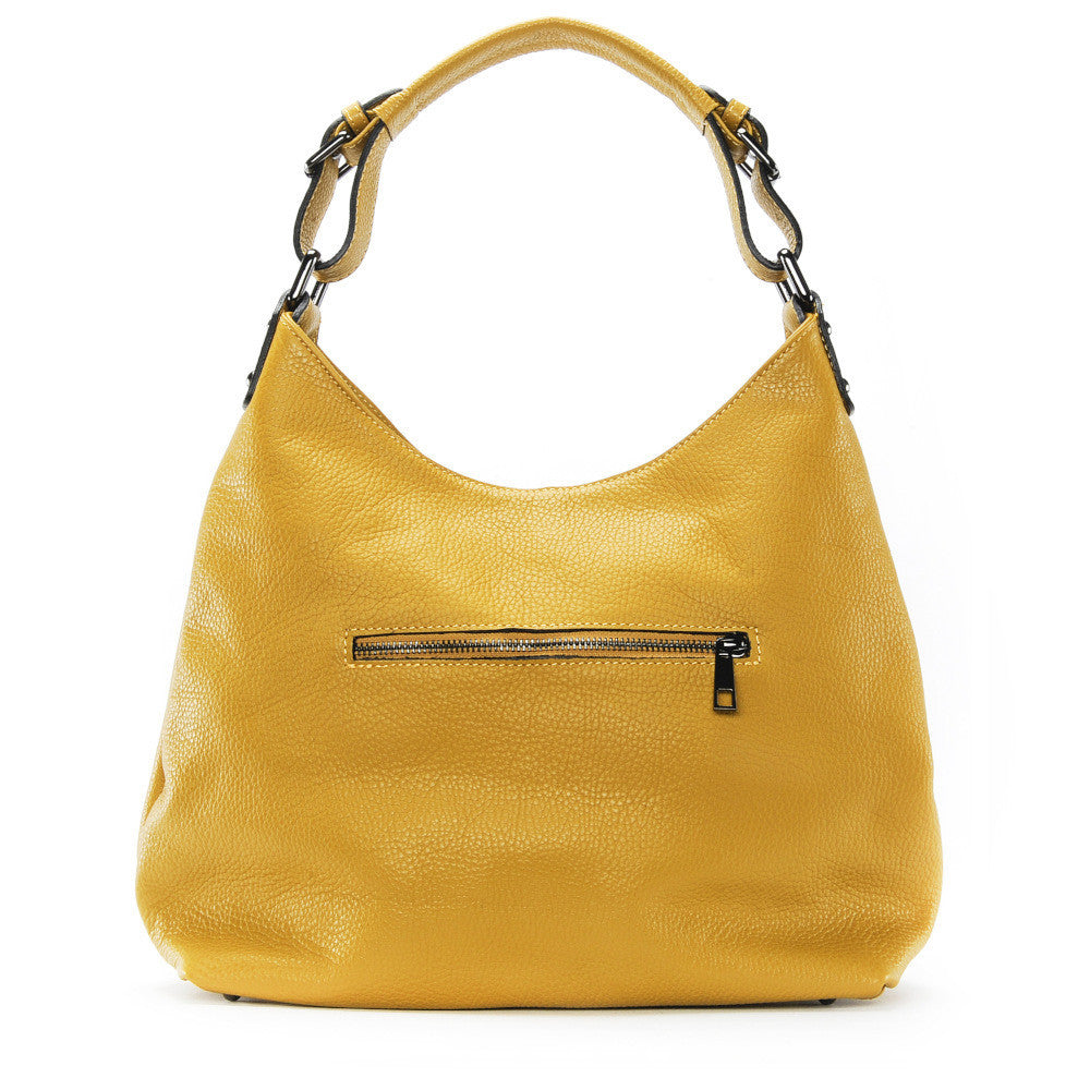 Sac à main cabas en cuir grainé NIKEE Jaune Moutarde