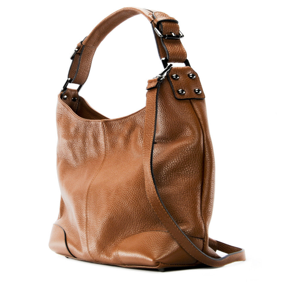 Sac à main cabas en cuir grainé NIKEE Camel foncé