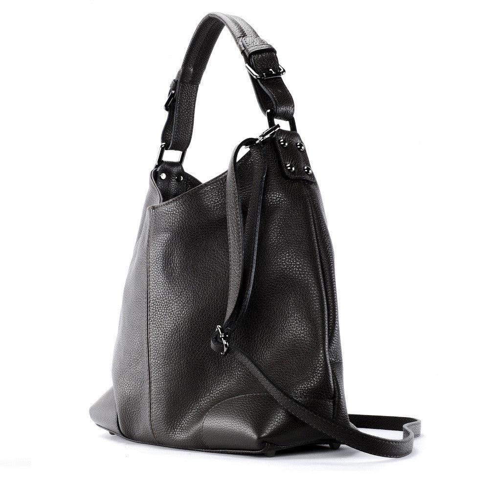 Sac à main cabas en cuir grainé NIKEE Chocolat