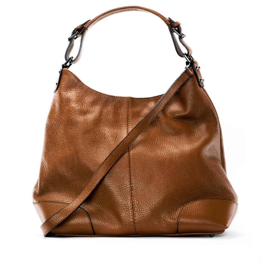 Sac à main cabas en cuir grainé NIKEE Camel foncé